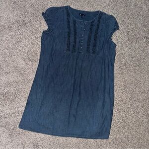 Early 2000s GAP Denim Blue Button Ruffle Mini Dress/long tunic for taller women